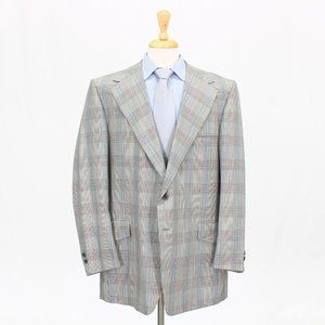 Vintage 1970s 46L Gray Check 2-Button Sport Coat Blazer Jacket B242